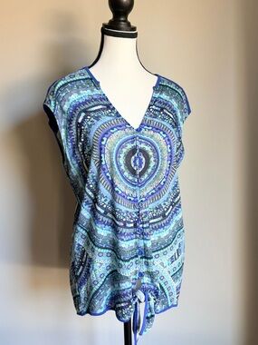 Desigual Blue & Aqua Circular Print V-Neck Tunic with Tie Hem